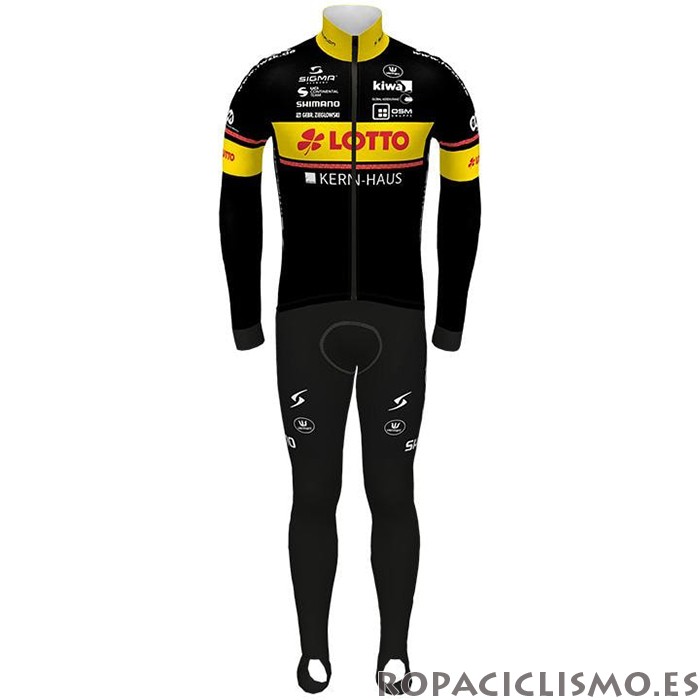 2021 Maillot Lotto-Kern Haus Tirantes Mangas Largas Negro Amarillo